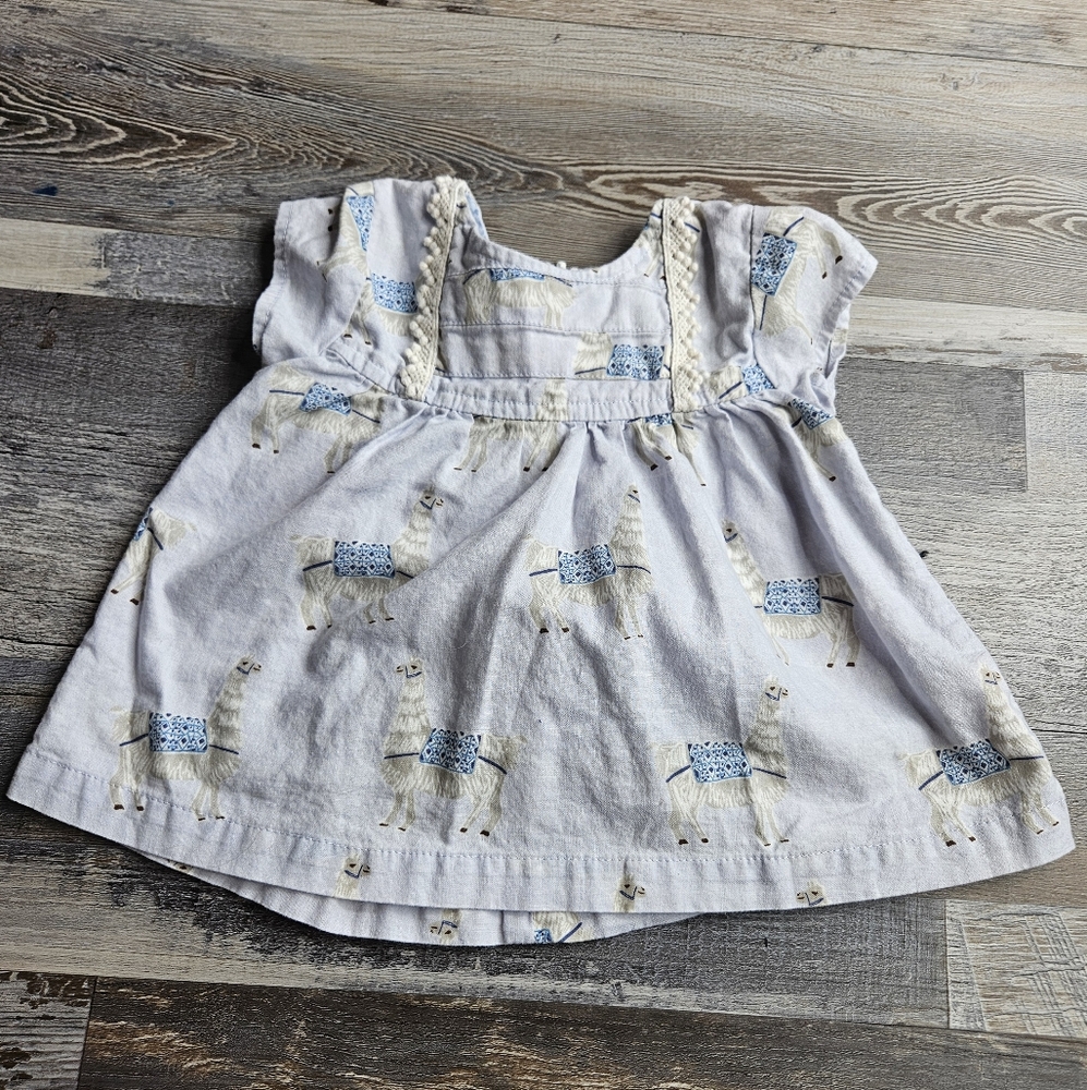Pink Chicken X Lulie Wallace  Dress 3-6 Months Blue With Llamas